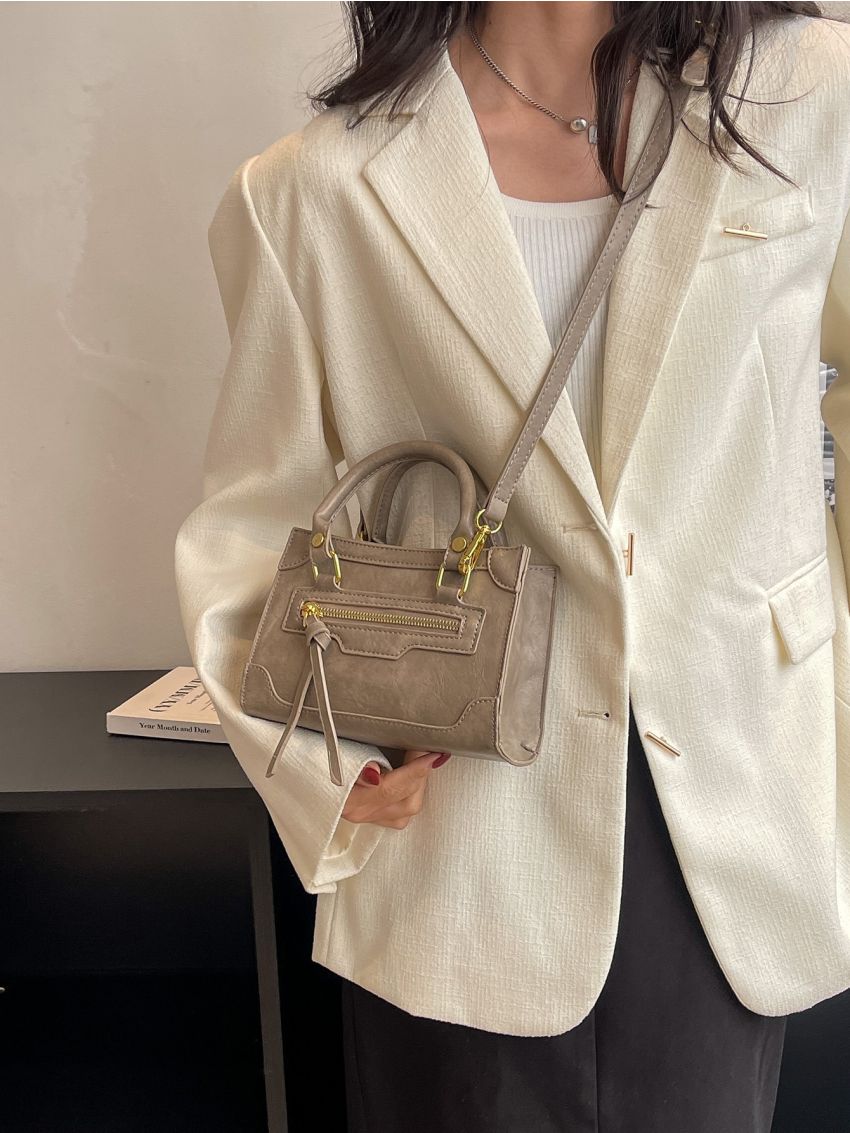 Mini Zipper Front Double Handle Square Bag