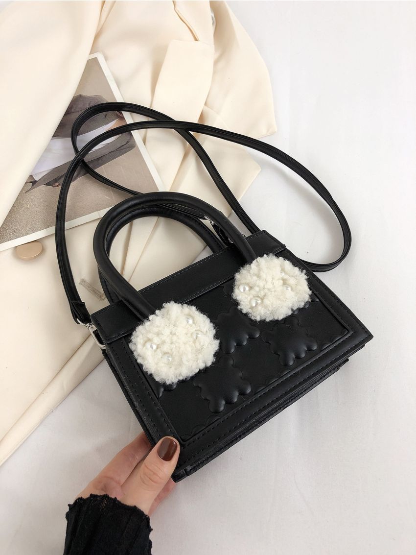 Mini Pom Pom & Faux Pearl Decor Square Bag