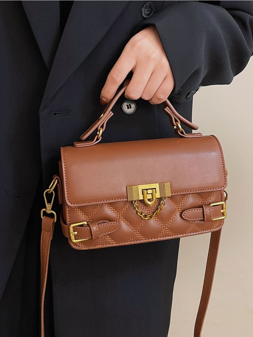 Mini Quilted Buckle Decor Flap Square Bag