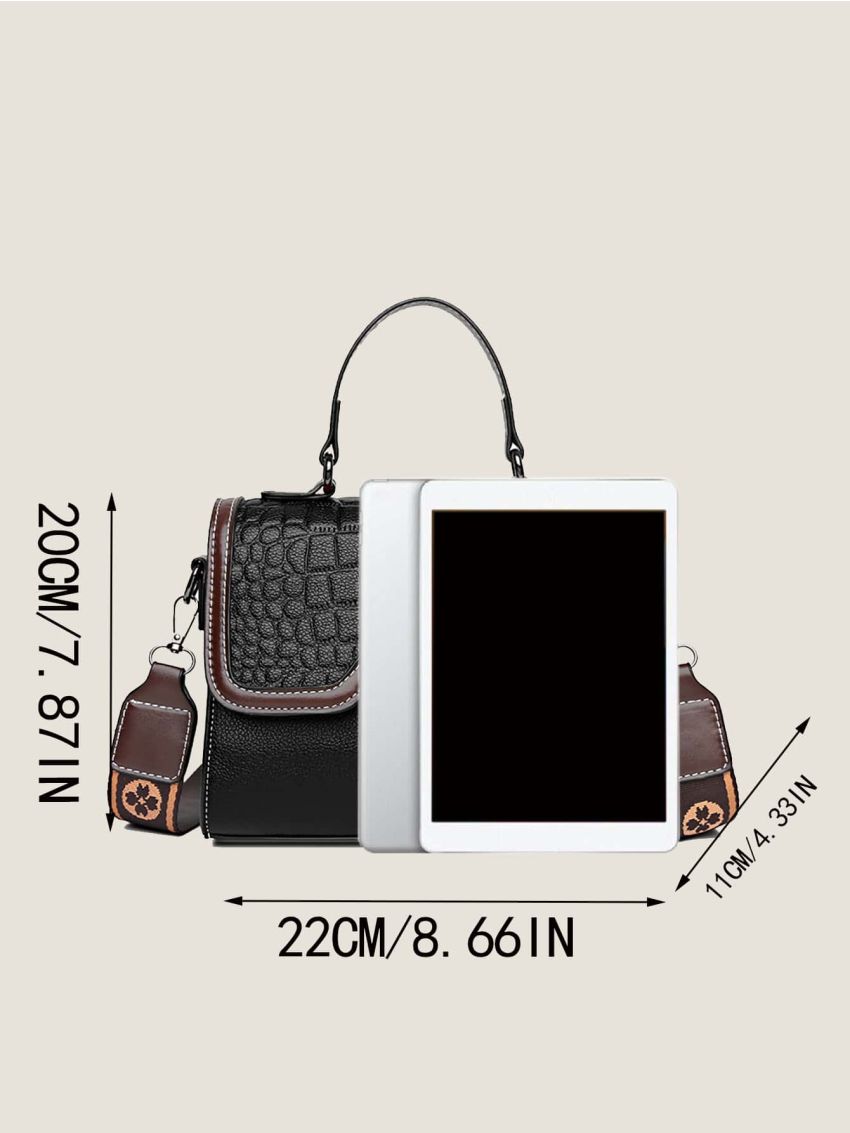 Crocodile Embossed Buckle Decor Flap Square Bag