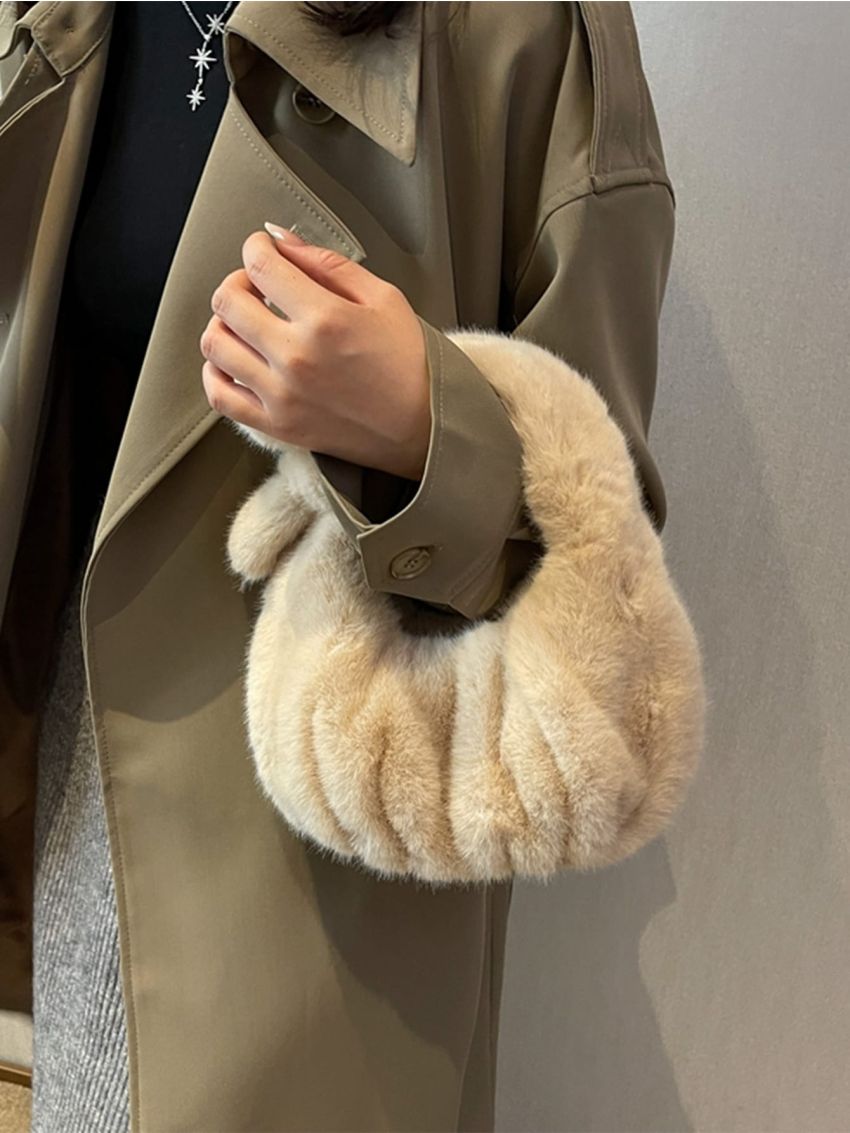 Bow Decor Fluffy Ruched Bag