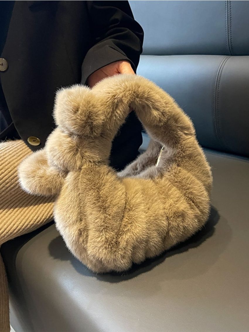 Bow Decor Fluffy Ruched Bag