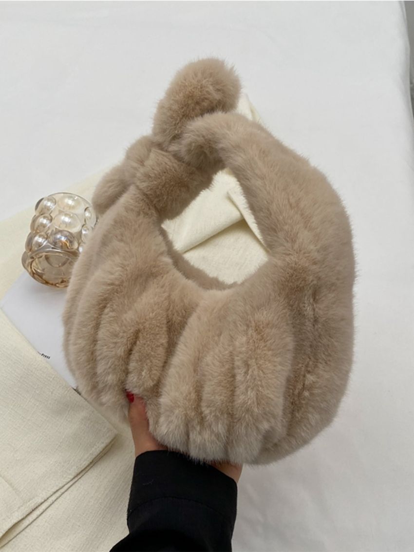 Bow Decor Fluffy Ruched Bag