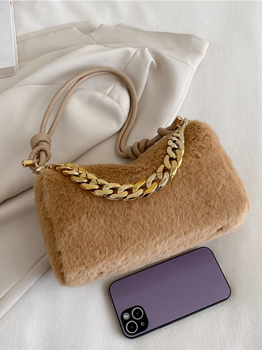 Chain Decor Fluffy Hobo Bag