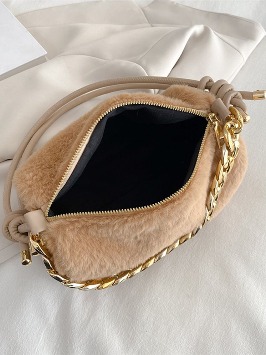 Chain Decor Fluffy Hobo Bag