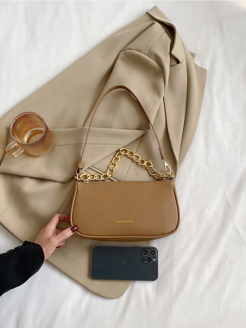 Minimalist Chain Decor Baguette Bag
