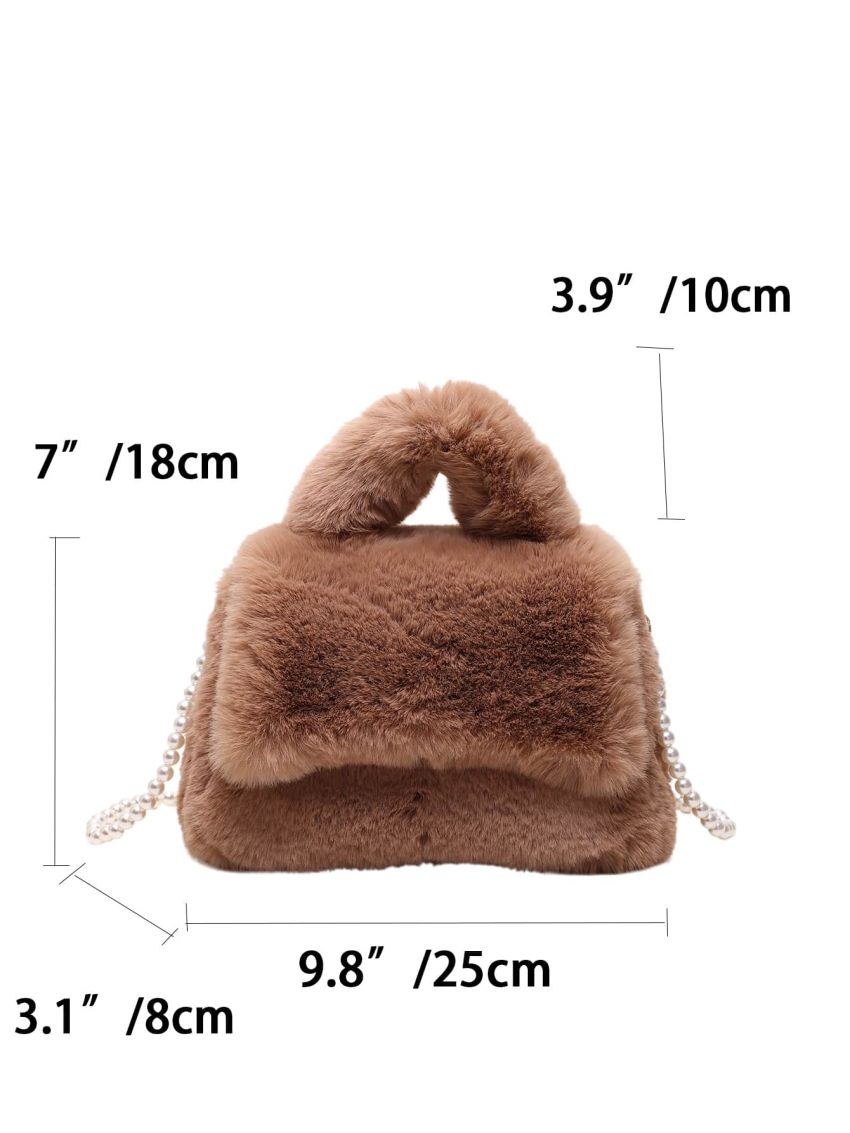 Faux Pearl Beaded Flap Flannelette Satchel Bag