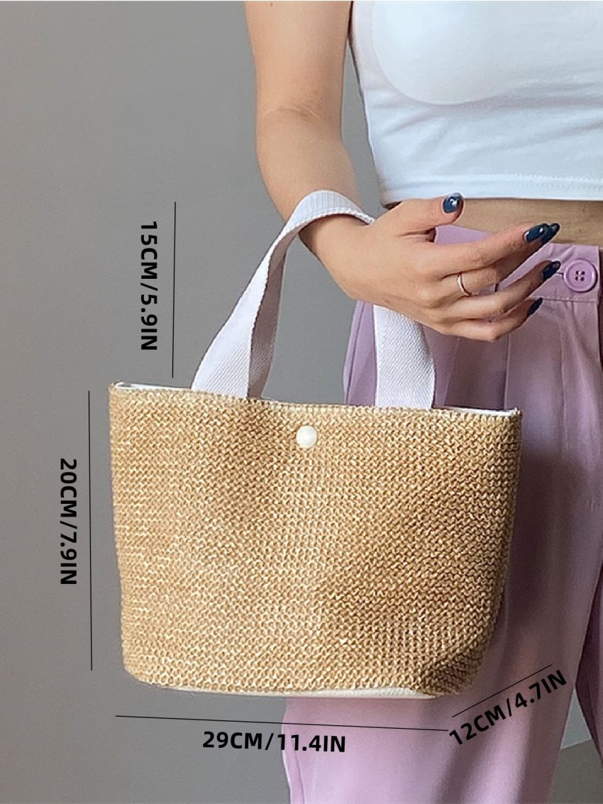 Minimalist Straw Hand Bag, Women's Casual Basket Purse For Outdoor, Simple Shoulder Tote Bag Double Handle Straw Bag