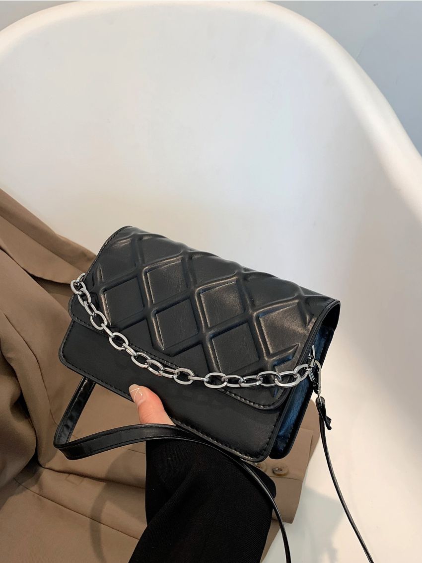 Mini Geometric Embossed Chain Decor Flap Square Bag