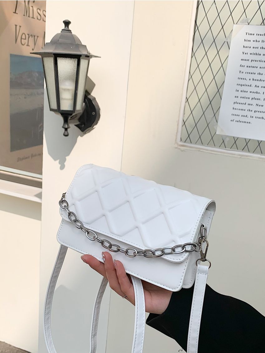 Mini Geometric Embossed Chain Decor Flap Square Bag