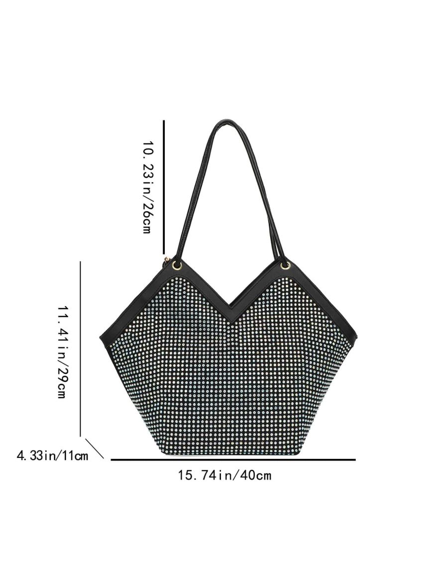 Rhinestone Decor Large Capacity Shoulder Tote Bag, Clear Bag