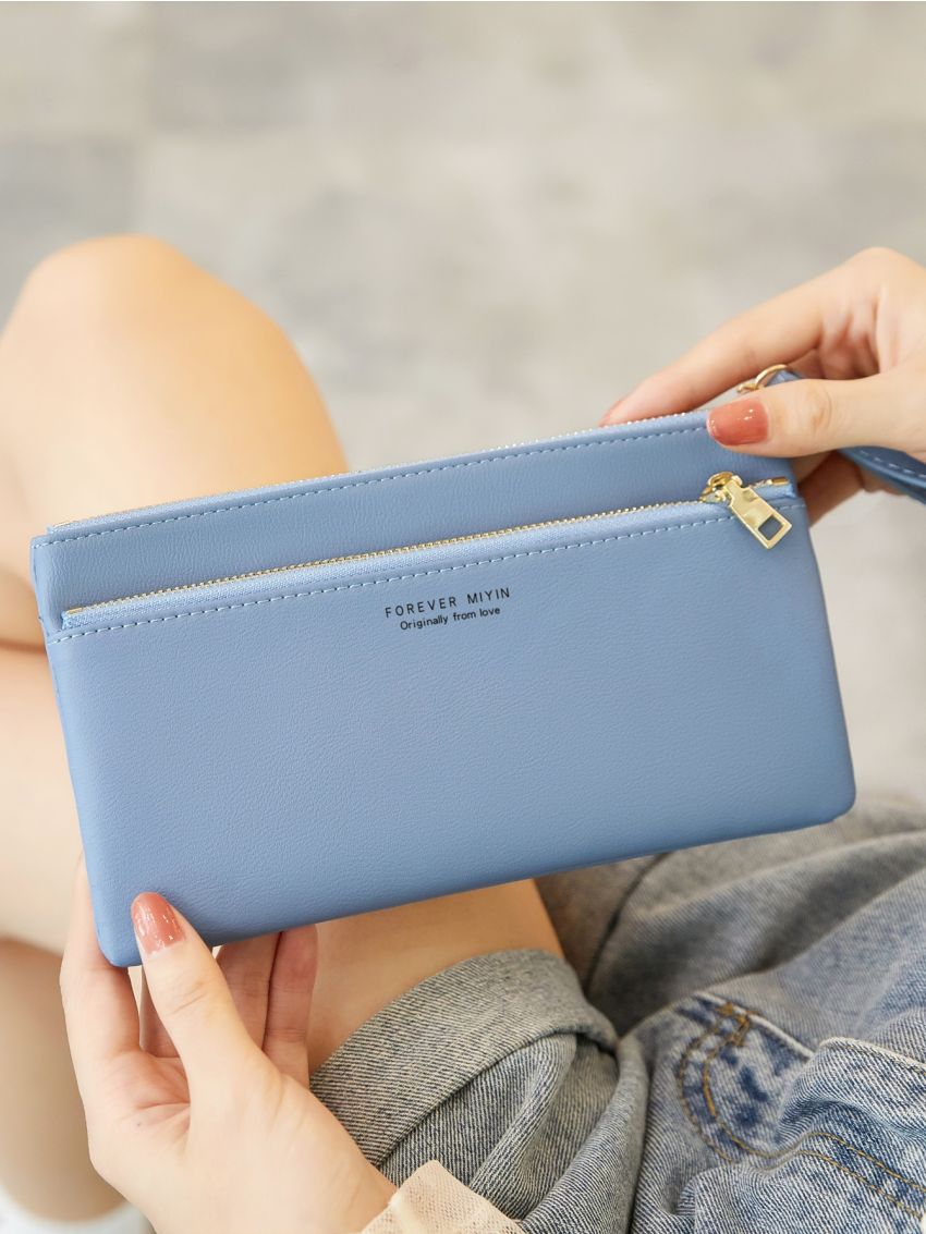 Letter Graphic Button Decor Phone Wallet