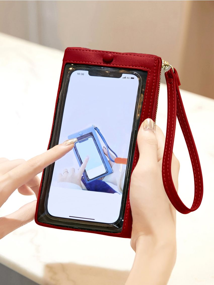 Letter Graphic Button Decor Phone Wallet