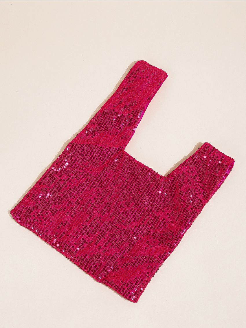 Small Hobo Bag Hot Pink Sequins Decor For Party