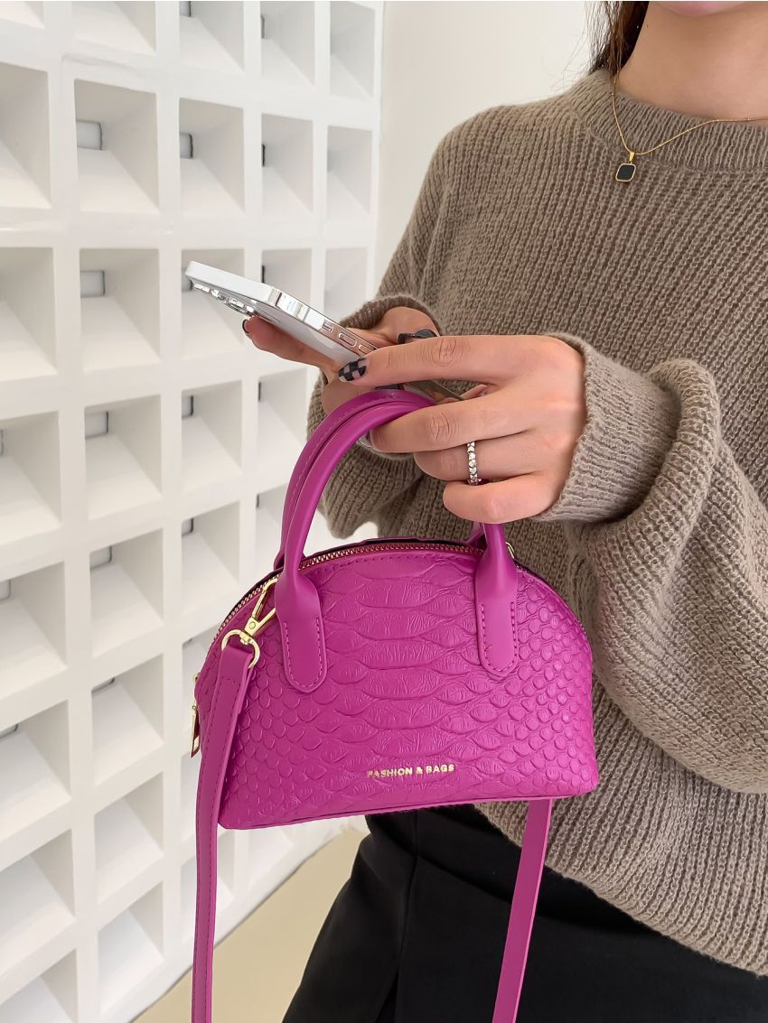 Mini Letter & Crocodile Embossed Dome Bag for Women