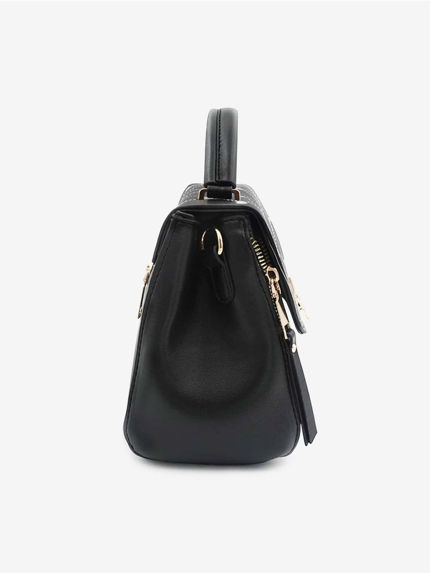 Heart Embroidered Stitch Detail Flap Square Bag