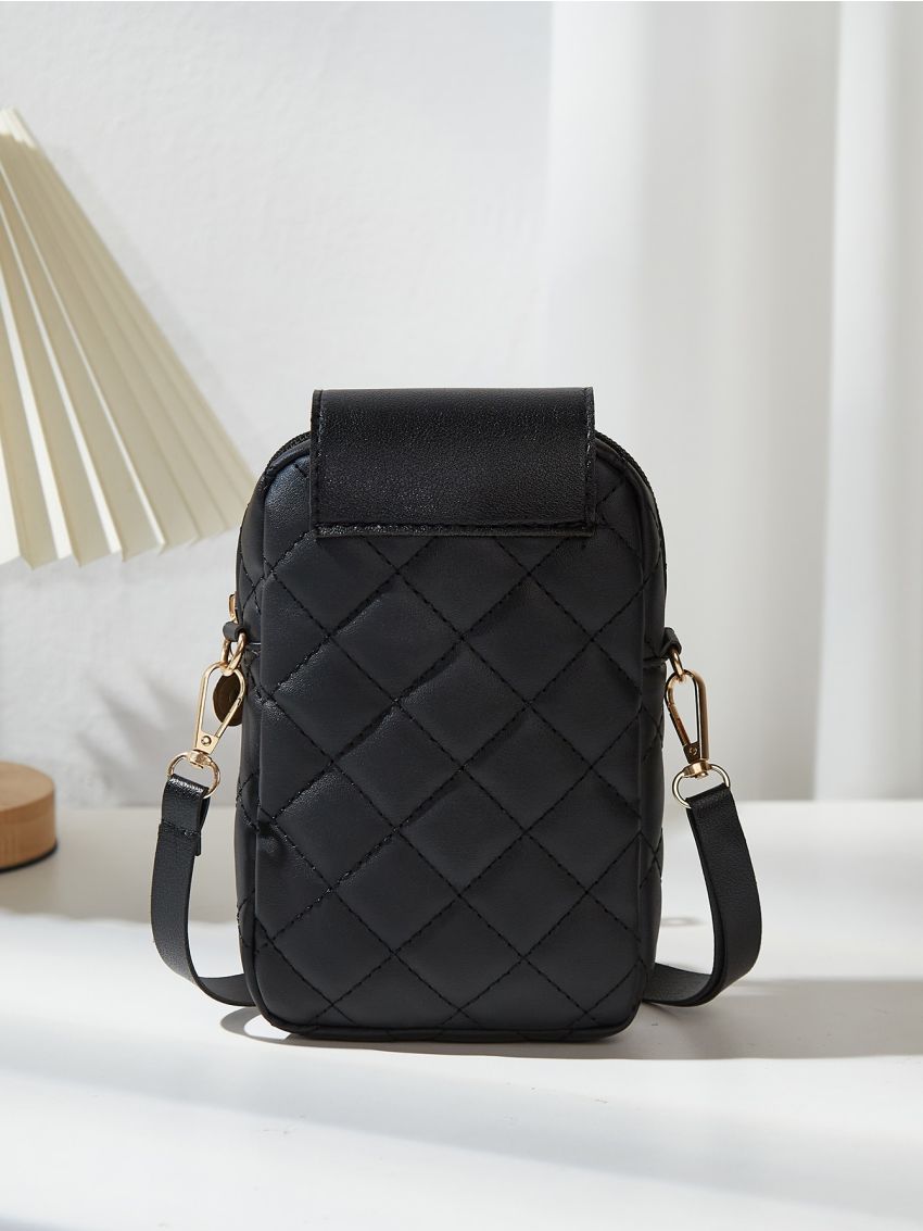 Faux Pearl Decor Argyle Quilted Phone Wallet