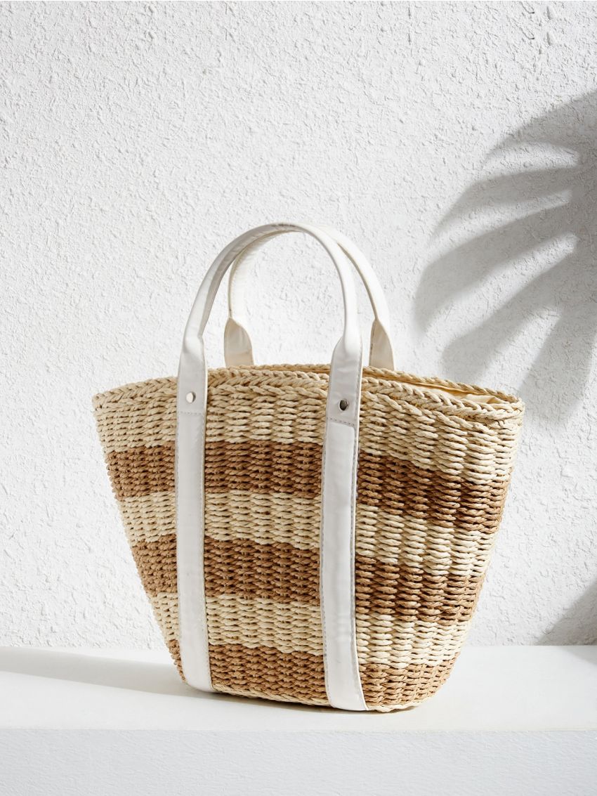 Striped Pattern Straw Bag