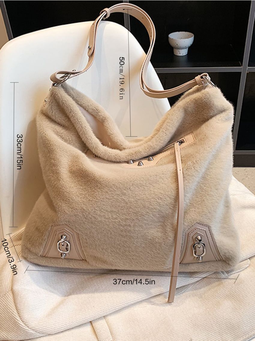 Letter Graphic Fluffy Hobo Bag