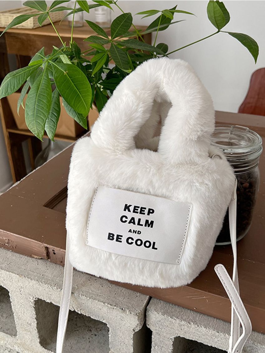 Mini Slogan Graphic Fluffy Square Bag