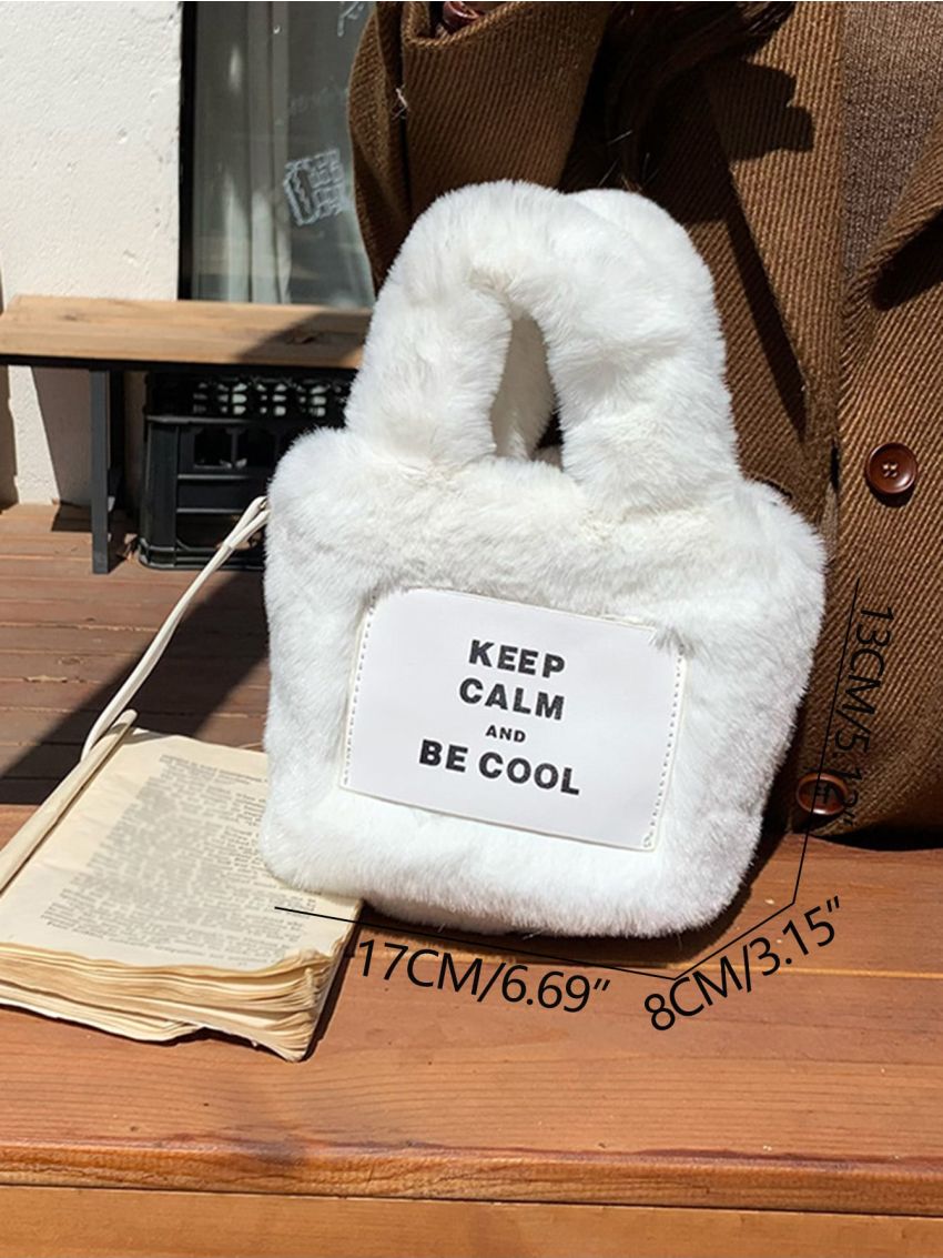 Mini Slogan Graphic Fluffy Square Bag