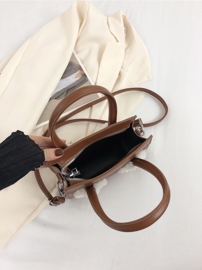Mini Embossed Detail Contrast Fluffy Square Bag