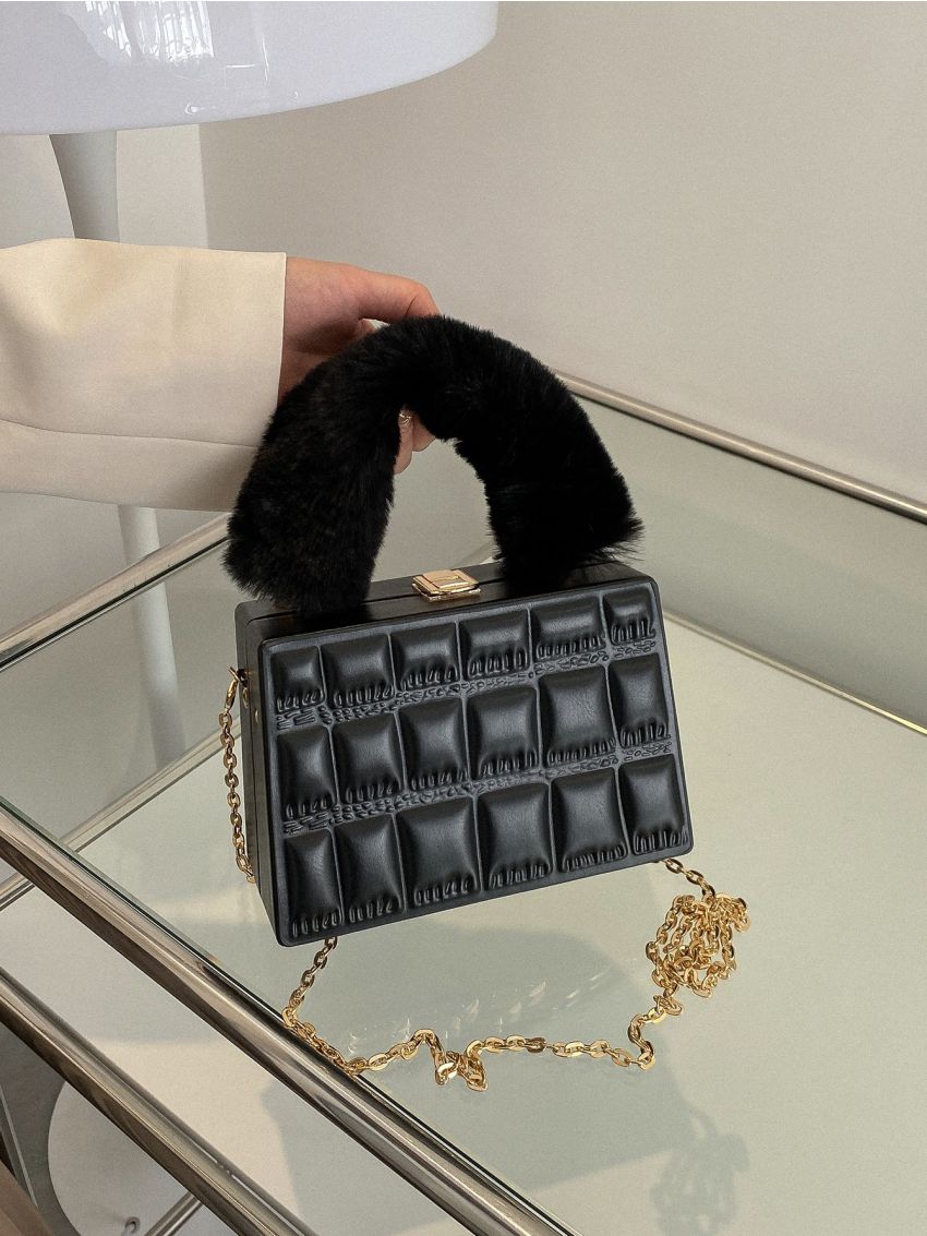 Mini Crocodile Embossed Fluffy Handle Box Bag