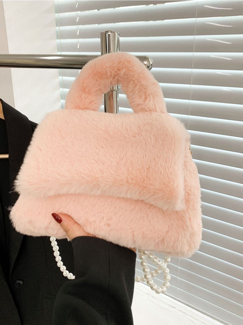 Faux Pearl Beaded Flap Flannelette Square Bag