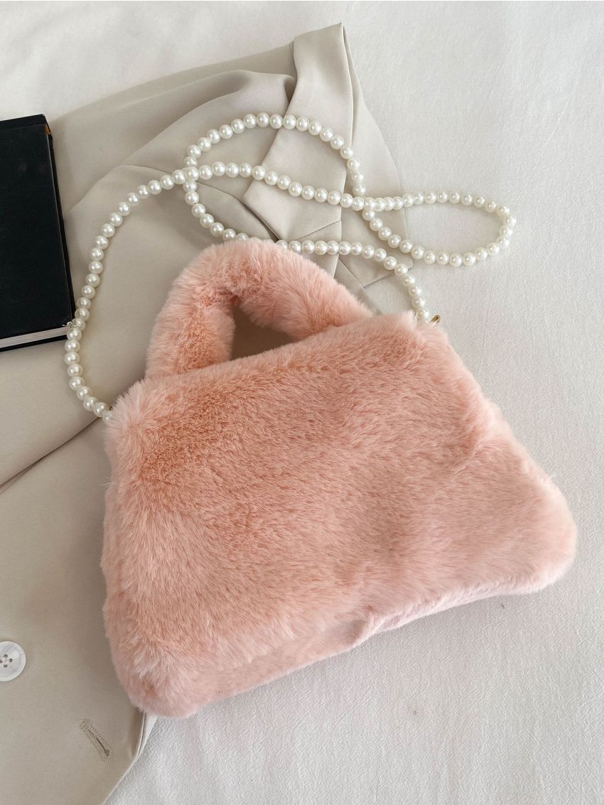 Faux Pearl Beaded Flap Flannelette Square Bag