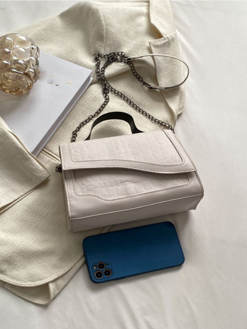 Crocodile Embossed Irregular Flap Square Bag