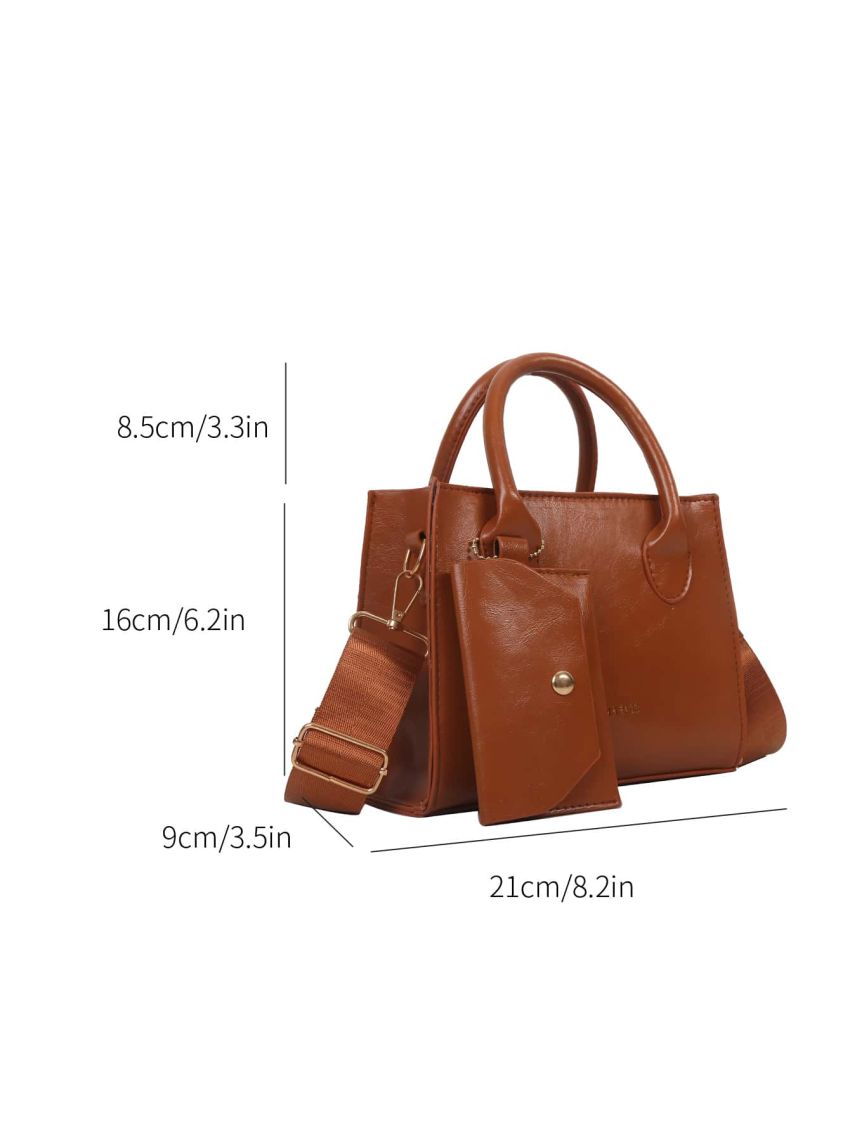 Letter Detail Double Handle Square Bag With Coin Purse