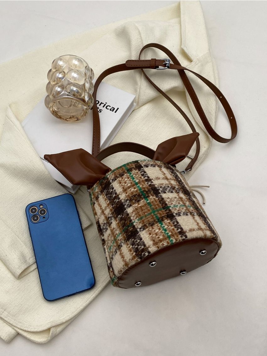 Mini Plaid Pattern Bucket Bag