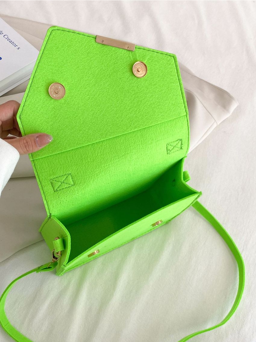 Neon Green Metal Decor Flap Square Bag