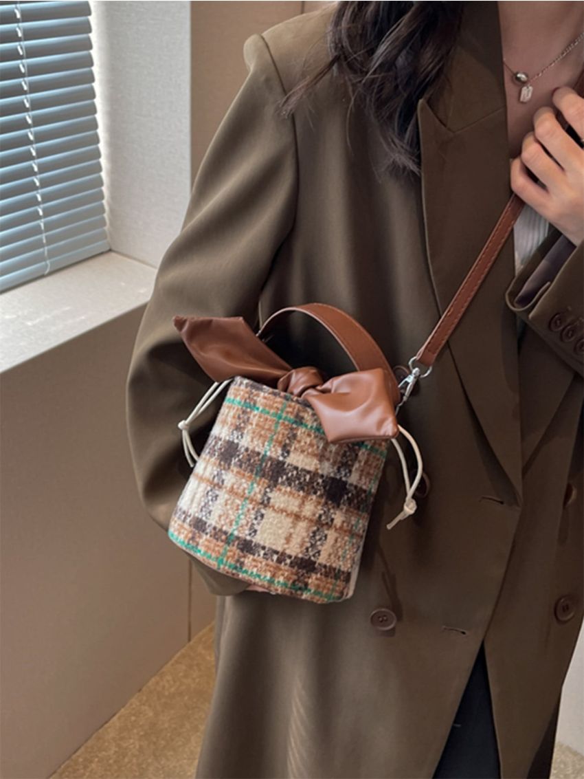 Mini Plaid Pattern Bucket Bag