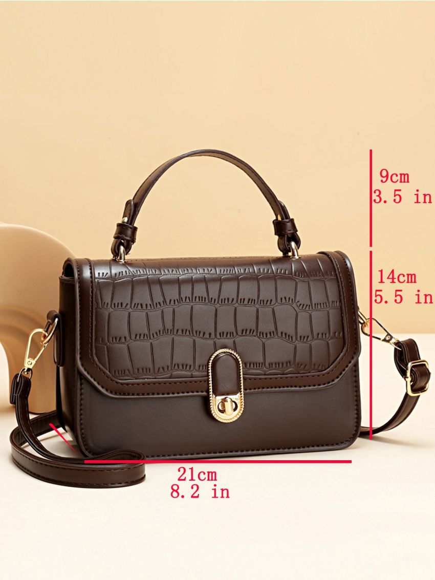 Crocodile Embossed Twist Lock Square Bag