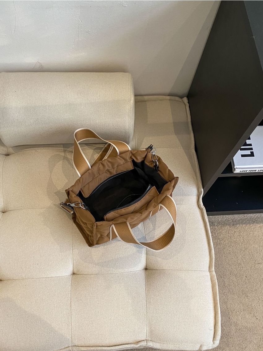 Quilted Detail Double Handle Square Bag