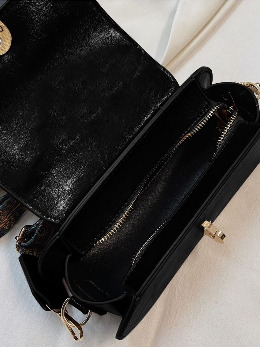 Embroidery Detail Flap Satchel Bag