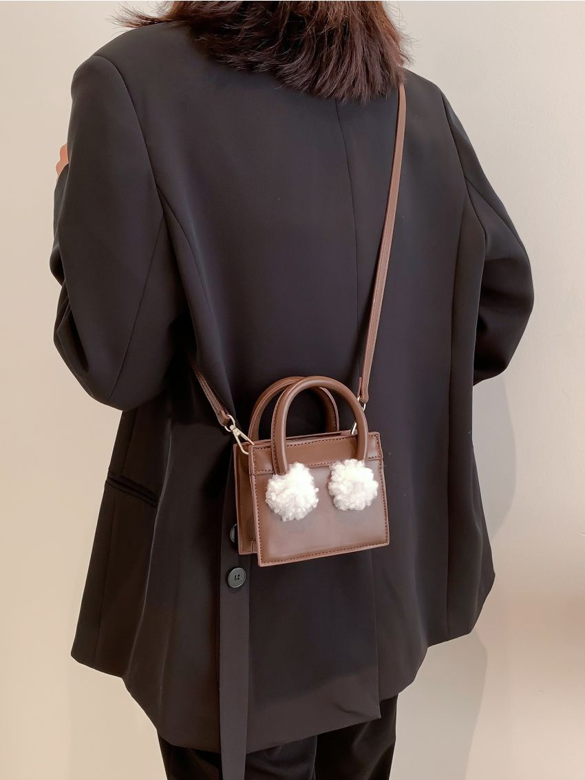 Mini Pompom Decor Square Bag