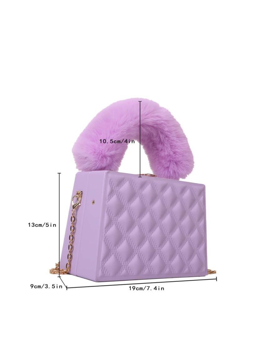 Mini Geometric Embossed Fuzzy Chain Box Bag