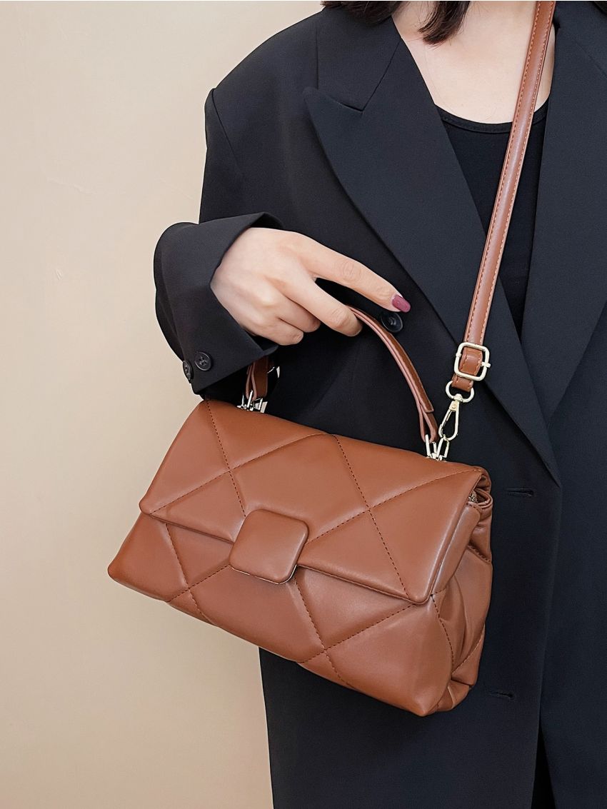 Quilted Detail Flap Square Bag