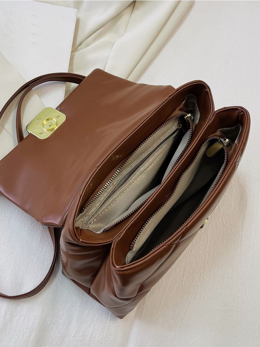 Quilted Detail Flap Square Bag