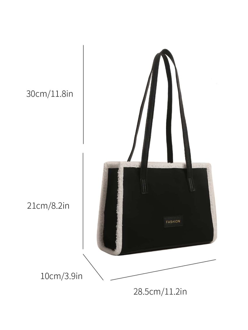 Letter Patch Decor Fuzzy Trim Square Bag