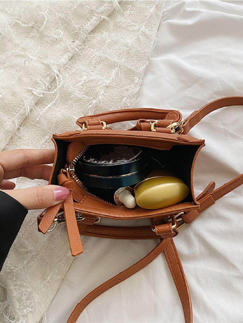 Mini Litchi Embossed Double Handle Square Bag