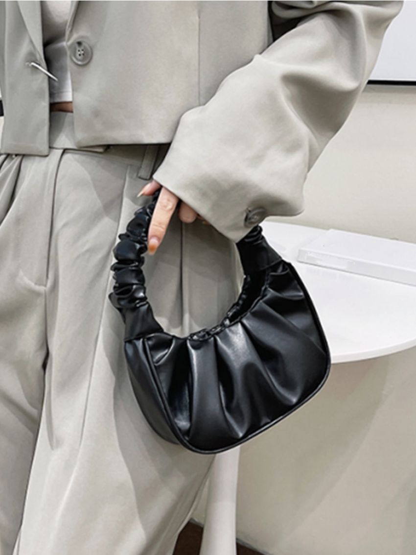 Minimalist Ruched Bag Ruched Bag Cloud Ruched Handbag Solid Color Shoulder Bag Women's PU Underarm Purse