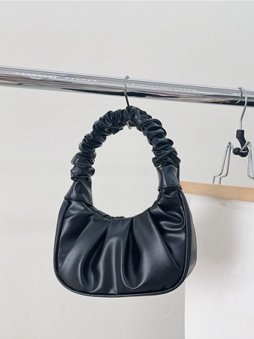 Minimalist Ruched Bag Ruched Bag Cloud Ruched Handbag Solid Color Shoulder Bag Women's PU Underarm Purse