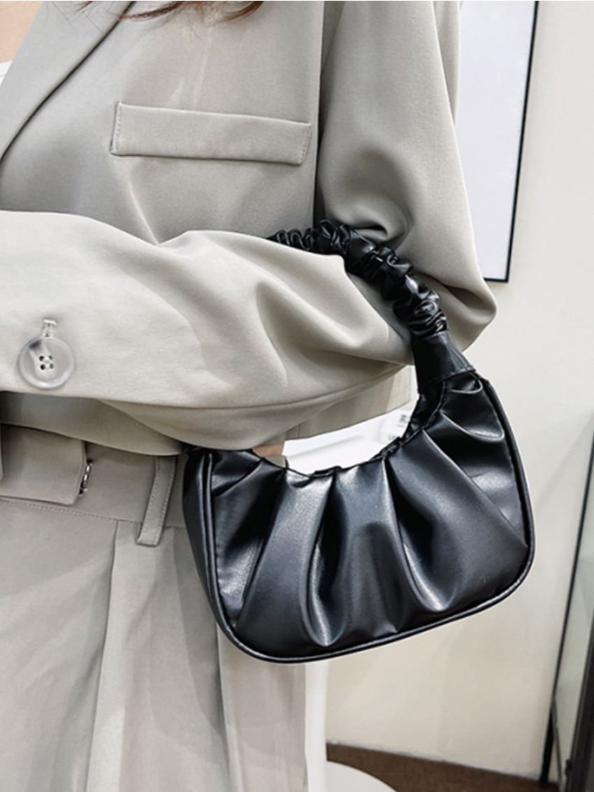 Minimalist Ruched Bag Ruched Bag Cloud Ruched Handbag Solid Color Shoulder Bag Women's PU Underarm Purse
