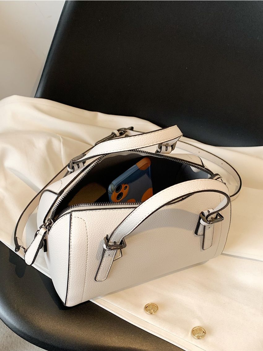 Litchi Embossed Double Handle Boston Bag