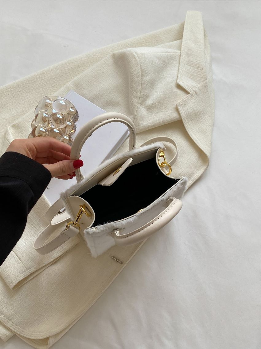 Mini Letter Patch Decor Fuzzy Square Bag