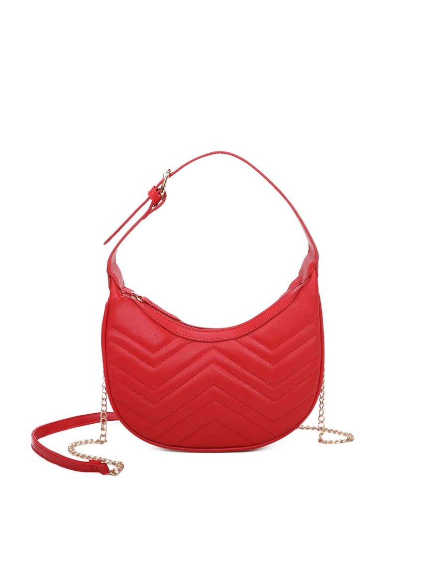 Neon-red Chevron Quilted Chain Hobo Bag