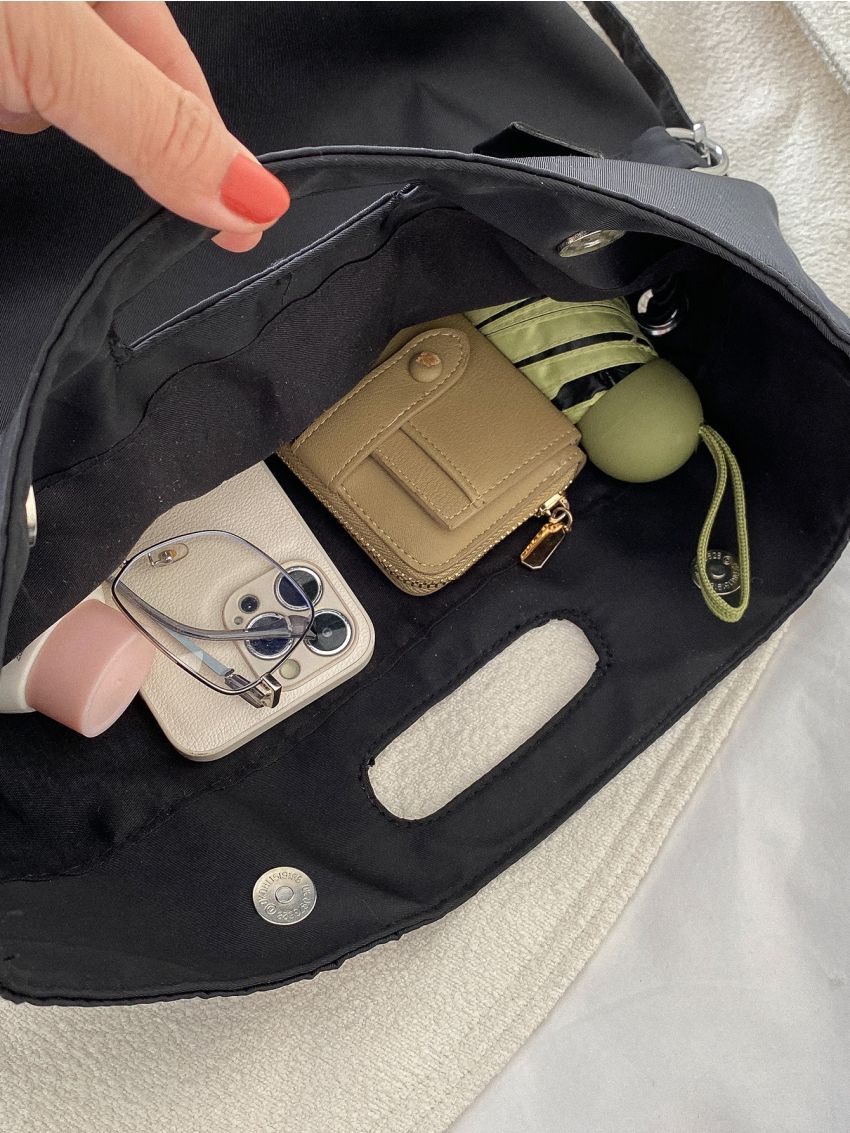 Black Square Bag Minimalist Double Handle With Small Wallet